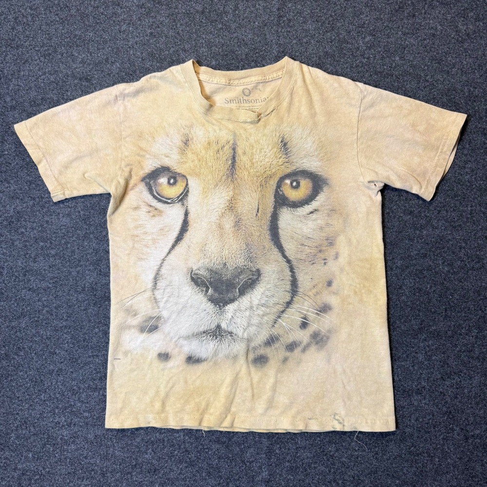 Vintage Smithsonian Cheetah T-Shirt Mens L Tan Nature Wildlife made in usa